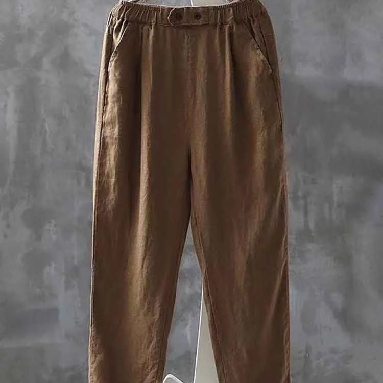 Pantalones casuales de mujer – Corte holgado – Cintura elástica – Tejido transpirable – Largo hasta el tobillo