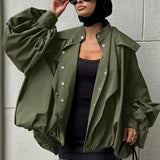 Gabardina verde retro única, extragrande y ajustada, de dos piezas