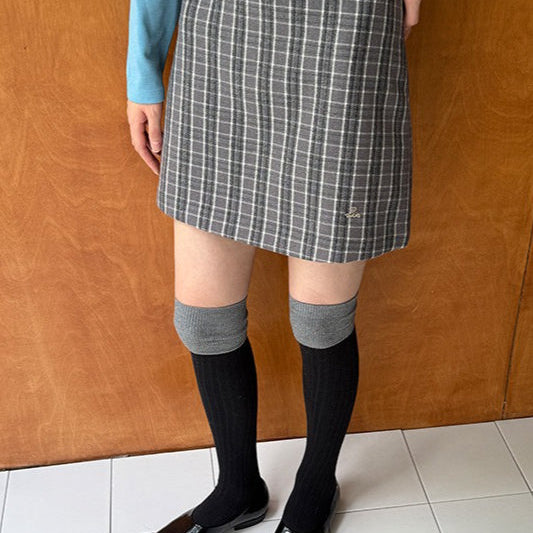 Falda trapecio de cintura alta con cuadros vintage