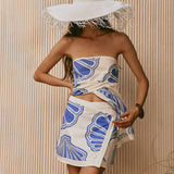 Conjunto de falda bandeau holgada sin mangas y estampada