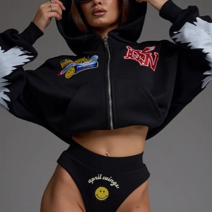 Sudadera con capucha y cremallera con estampado de motocicleta