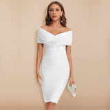 Vestido elegante para mujer - Hombros descubiertos - Entallado - Hasta la rodilla - Vestido de noche