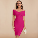 Vestido elegante para mujer - Hombros descubiertos - Entallado - Hasta la rodilla - Vestido de noche
