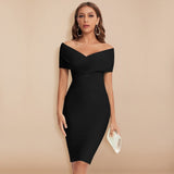 Vestido elegante para mujer - Hombros descubiertos - Entallado - Hasta la rodilla - Vestido de noche