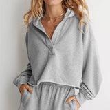 Sudadera con capucha lisa, elegante e informal con cuello en V