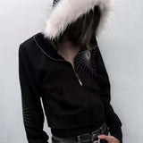 Sudadera con capucha y cremallera con estampado de piel.