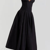 Elegante vestido midi negro sin tirantes