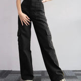 Pantalones cargo para mujer - Cintura alta - Corte holgado - Bolsillos laterales funcionales