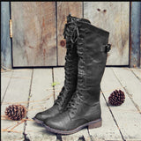 Botas altas para mujer - Piel de ante - Cordones resistentes - Suela gruesa antideslizante