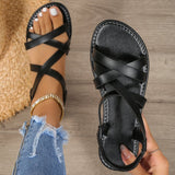 Sandalias de mujer - Tiras cruzadas de piel sintética - Suela plana cómoda - Punta abierta