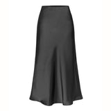 Elegante falda midi de satén de cintura alta para mujer
