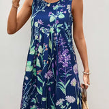Vestido sin mangas para mujer – Corte holgado y fluido – Estampado floral – Tejido de algodón transpirable