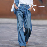 Jeans de pierna ancha para mujer - Corte holgado - Cintura alta - Denim cómodo