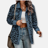 Camisa de mujer - Pana - Corte holgado - Cuello en punta - Estampado de leopardo