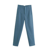 Pantalones de mujer - Cintura alta - Corte ajustado - Pinzas elegantes - Tejido ligero y transpirable