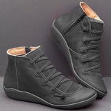 Botines de mujer – Piel lisa – Cordones delanteros – Cierre de cremallera – Paneles texturizados