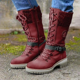 Botas de media caña para mujer – acabado liso – puño de punto – cordones – suela con tacos