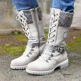 Botas de media caña para mujer – acabado liso – puño de punto – cordones – suela con tacos