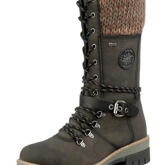 Botas de media caña para mujer – acabado liso – puño de punto – cordones – suela con tacos