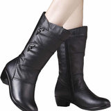 Botas de mujer - Piel elegante - Tacón bajo cómodo - Cremallera práctica
