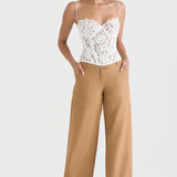 Top de corsé para mujer - Encaje elegante - Escote corazón - Tirantes finos ajustables
