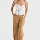 Top de corsé para mujer - Encaje elegante - Escote corazón - Tirantes finos ajustables