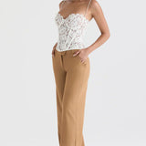 Top de corsé para mujer - Encaje elegante - Escote corazón - Tirantes finos ajustables