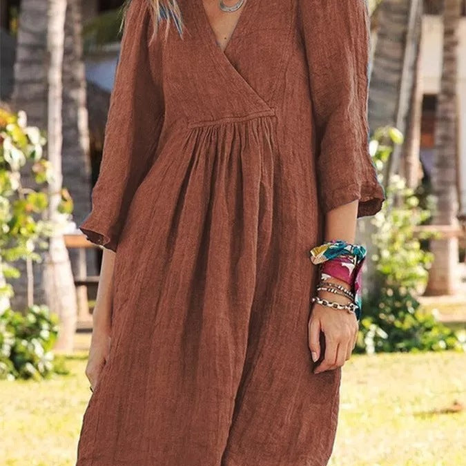 Julia - Vestido cruzado con escote en V para mujer - Mangas 3/4 - Conjunto casual de verano