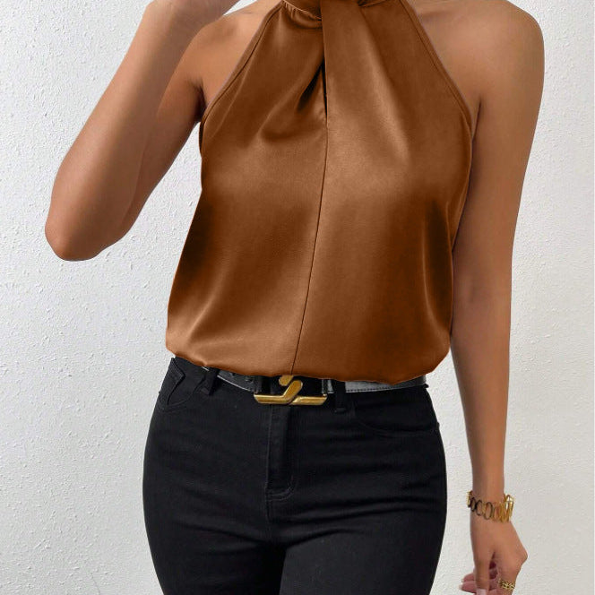 Elegante top de cuello halter para mujer - Estilo sencillo - Perfecto para eventos