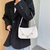 Bolso de hombro de viaje de piel sintética con cadena de mariposa.