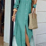 Vestido camisero con bolsillos abotonados - Mangas largas