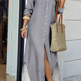 Vestido camisero con bolsillos abotonados - Mangas largas