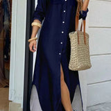 Vestido camisero con bolsillos abotonados - Mangas largas