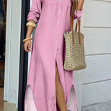 Vestido camisero con bolsillos abotonados - Mangas largas