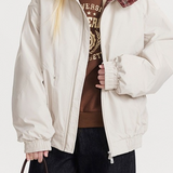 Chaqueta extragrande y cálida con estampado de cuadros vintage, cuello alto y paneles.