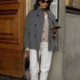 Chaqueta larga de lana de invierno con cuello alto