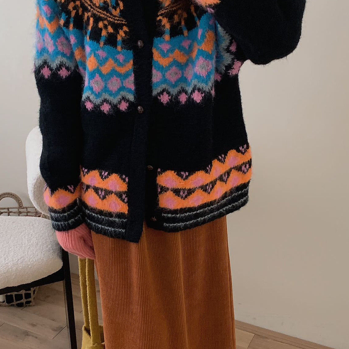 Chaleco vintage de punto jacquard Fair Isle con bloques de color