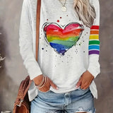 Camisa de manga larga para mujer – Corte holgado – Cuello redondo – Punto suave – Estampado de corazones