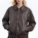 Chaqueta informal de piel sintética con solapa