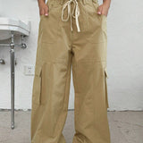 Pantalón cargo utilitario con cintura elástica, estilo americano