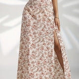 Falda maxi floral de cintura alta con abertura