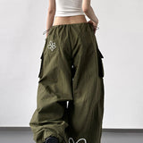 Pantalones cargo de pierna ancha con estampado estilo americano