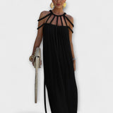 Briar - Maxi Vestido de Mezcla de Lino con Tirantes Drapados