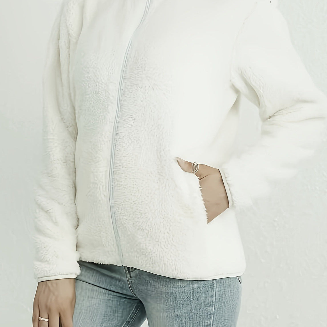 Chaqueta informal de piel sintética con cremallera