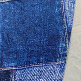 Vestido midi de mujer - Denim patchwork ajustado - Mangas cortas - Cuello en V elegante