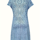 Vestido mini para mujer – Corte holgado – Tejido transpirable – Mangas cortas – Cuello redondo