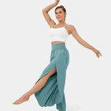 Pantalones de yoga para mujer – Corte holgado y fluido – Cintura alta – Abertura lateral – Tejido transpirable