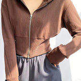 Sudadera con capucha corta, sencilla y ajustada, con doble cremallera