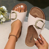 Sandalias de mujer – Punta abierta – Tira ancha – Hebilla ajustable – Plantilla anatómica