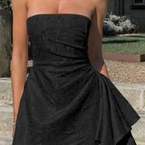 Vestido de noche mini sin tirantes de jacquard